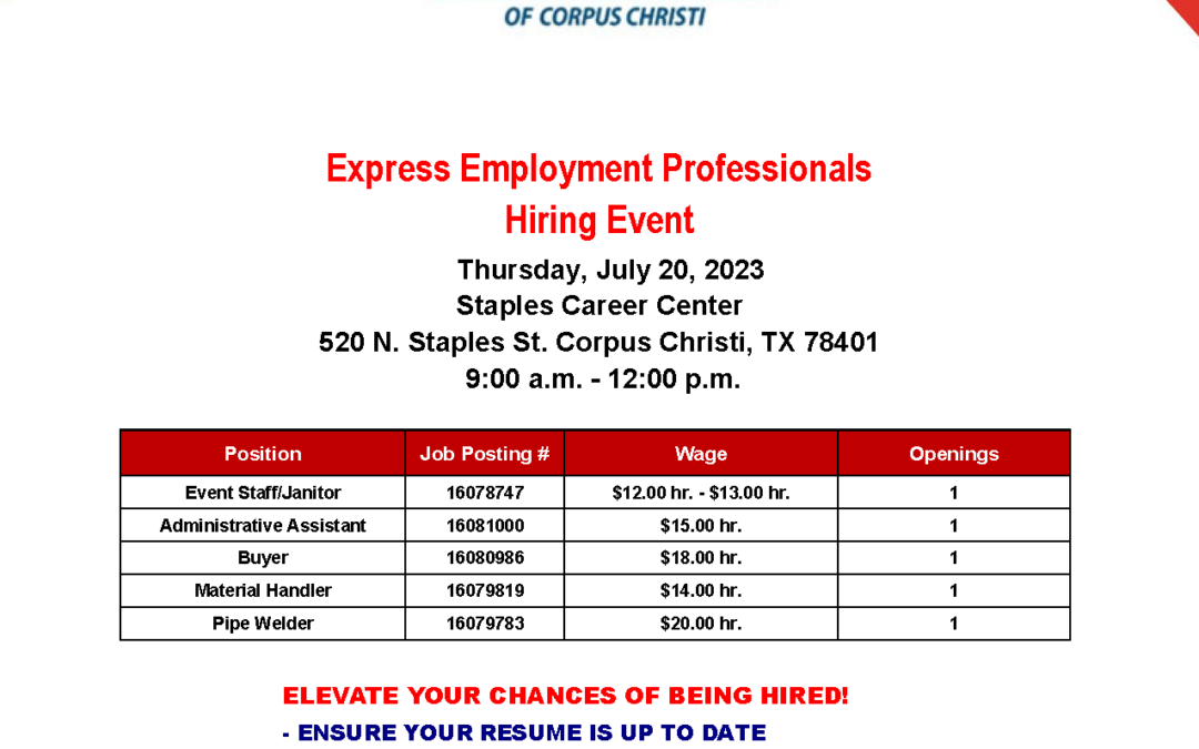 Express Employment Professionals Hiring Event July 2023