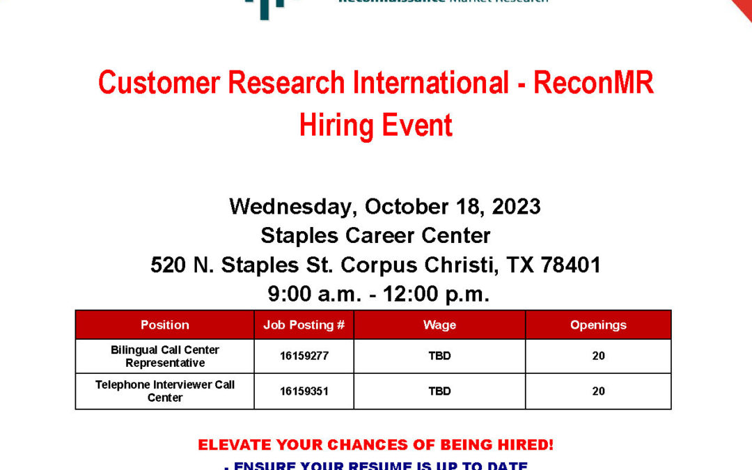 Customer Research International – ReconMR Hiring Event